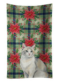 Dilute Calico Cat with Poinsettias Kitchen Towel Velour Plush Front and Cotton Loop Back Machine Washable