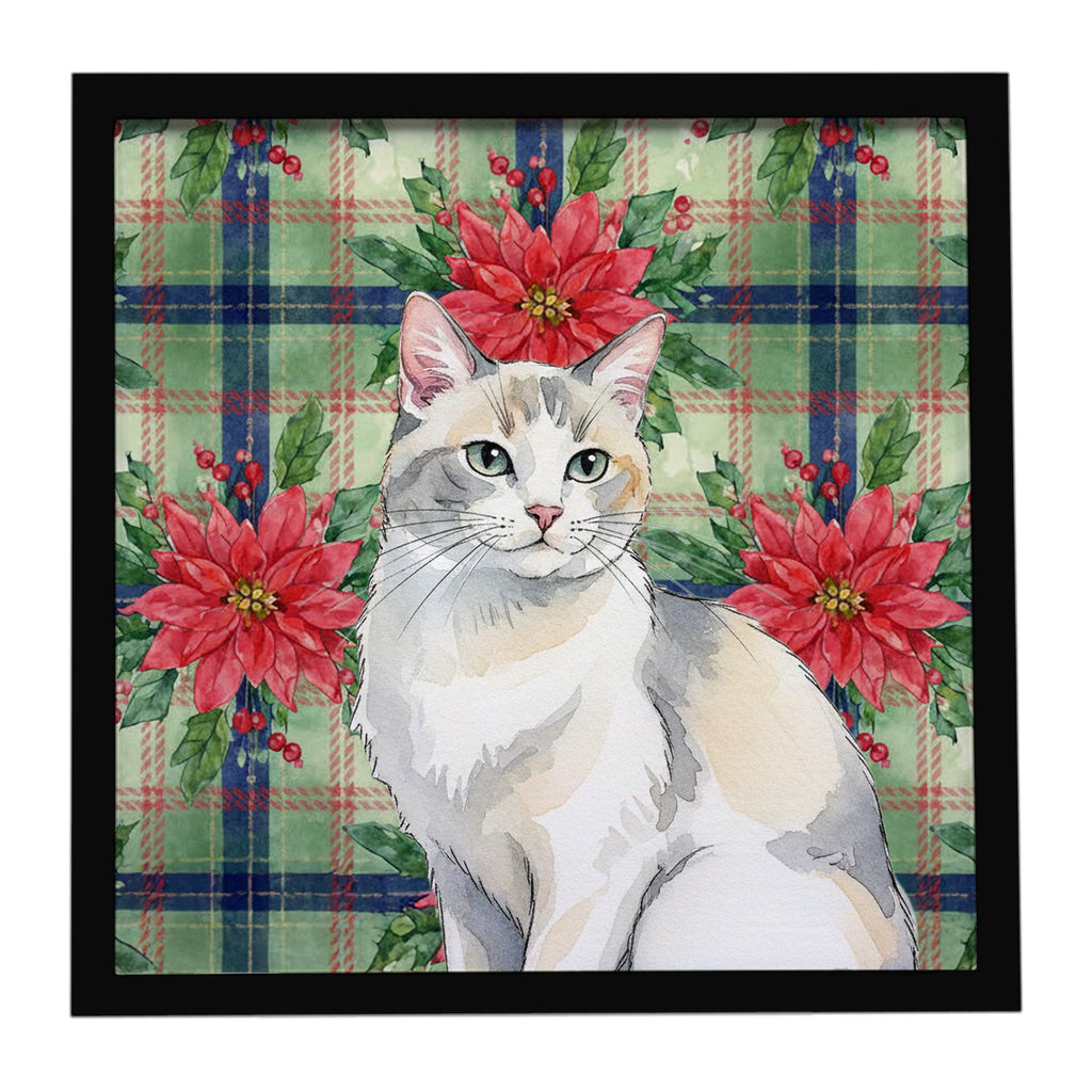 Dilute Calico Cat with Poinsettias Framed Metal Print Bathroom, Kitchen, Office, Home Decor Wall Art Ready to Hang, Square, 8X8