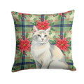 Dilute Calico Cat with Poinsettias Decorative Throw Pillow 18x18 Indoor Outdoor Accent Cushion, Fabric Cover with Insert for Sofa, Bed, Porch & Living Room