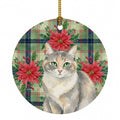 Dilute Tortoiseshell Cat with Poinsettias Ceramic Ornament Christmas Tree Hanging Decorations for Home Christmas Holiday, Party, Gift, 3 in, Multicolor