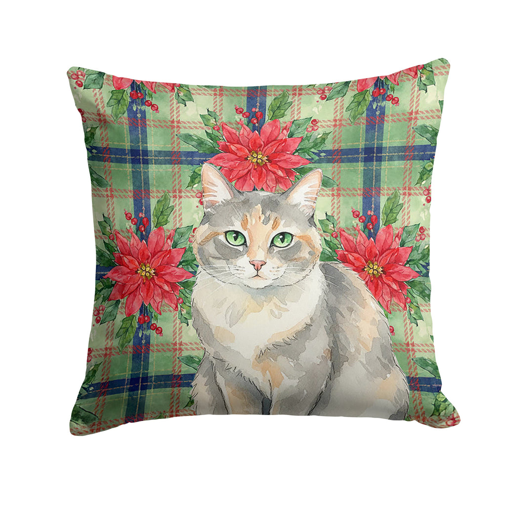 Dilute Tortoiseshell Cat with Poinsettias Decorative Throw Pillow 14x14 Indoor Outdoor Accent Cushion, Fabric Cover with Insert for Sofa, Bed, Porch & Living Room