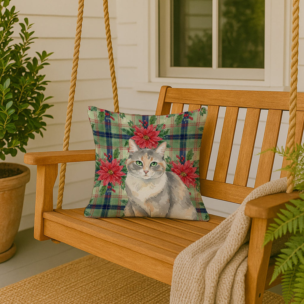 Dilute Tortoiseshell Cat with Poinsettias Decorative Throw Pillow 18x18 Indoor Outdoor Accent Cushion, Fabric Cover with Insert for Sofa, Bed, Porch & Living Room