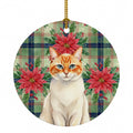 Flame Point Cat with Poinsettias Ceramic Ornament Christmas Tree Hanging Decorations for Home Christmas Holiday, Party, Gift, 3 in, Multicolor