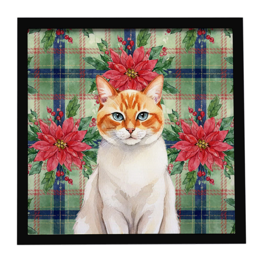Flame Point Cat with Poinsettias Framed Metal Print Bathroom, Kitchen, Office, Home Decor Wall Art Ready to Hang, Square, 8X8