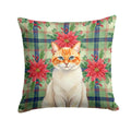Flame Point Cat with Poinsettias Decorative Throw Pillow 18x18 Indoor Outdoor Accent Cushion, Fabric Cover with Insert for Sofa, Bed, Porch & Living Room