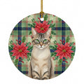Lynx Point Tabby Cat with Poinsettias Ceramic Ornament Christmas Tree Hanging Decorations for Home Christmas Holiday, Party, Gift, 3 in, Multicolor