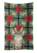 Lynx Point Tabby Cat with Poinsettias Kitchen Towel Velour Plush Front and Cotton Loop Back Machine Washable