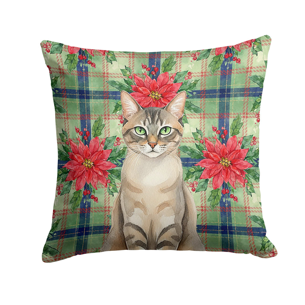 Lynx Point Tabby Cat with Poinsettias Decorative Throw Pillow 14x14 Indoor Outdoor Accent Cushion, Fabric Cover with Insert for Sofa, Bed, Porch & Living Room