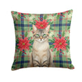 Lynx Point Tabby Cat with Poinsettias Decorative Throw Pillow 18x18 Indoor Outdoor Accent Cushion, Fabric Cover with Insert for Sofa, Bed, Porch & Living Room