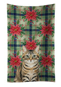 Mackerel Tabby Brown Cat with Poinsettias Kitchen Towel Velour Plush Front and Cotton Loop Back Machine Washable