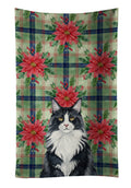 MaineCoon Black and White Cat with Poinsettias Kitchen Towel Velour Plush Front and Cotton Loop Back Machine Washable