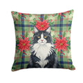 MaineCoon Black and White Cat with Poinsettias Decorative Throw Pillow 18x18 Indoor Outdoor Accent Cushion, Fabric Cover with Insert for Sofa, Bed, Porch & Living Room