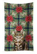 MaineCoon Brown Tabby Cat with Poinsettias Kitchen Towel Velour Plush Front and Cotton Loop Back Machine Washable