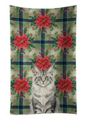 MaineCoon Silver Tabby Cat with Poinsettias Kitchen Towel Velour Plush Front and Cotton Loop Back Machine Washable