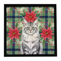 MaineCoon Silver Tabby Cat with Poinsettias Framed Metal Print Bathroom, Kitchen, Office, Home Decor Wall Art Ready to Hang, Square, 8X8