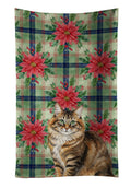 Norwegian Forest Cat Brown Tabby Cat with Poinsettias Kitchen Towel Velour Plush Front and Cotton Loop Back Machine Washable