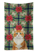 Orange and White Cat with Poinsettias Kitchen Towel Velour Plush Front and Cotton Loop Back Machine Washable