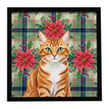 Orange Mackerel Tabby Cat with Poinsettias Framed Metal Print Bathroom, Kitchen, Office, Home Decor Wall Art Ready to Hang, Square, 8X8