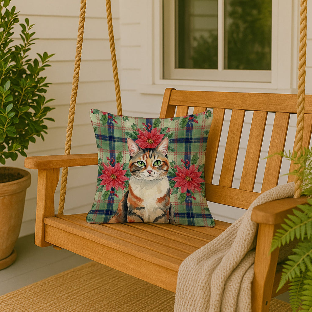 Patched Tabby Cat with Poinsettias Decorative Throw Pillow 18x18 Indoor Outdoor Accent Cushion, Fabric Cover with Insert for Sofa, Bed, Porch & Living Room