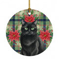 Persian Black Cat with Poinsettias Ceramic Ornament Christmas Tree Hanging Decorations for Home Christmas Holiday, Party, Gift, 3 in, Multicolor