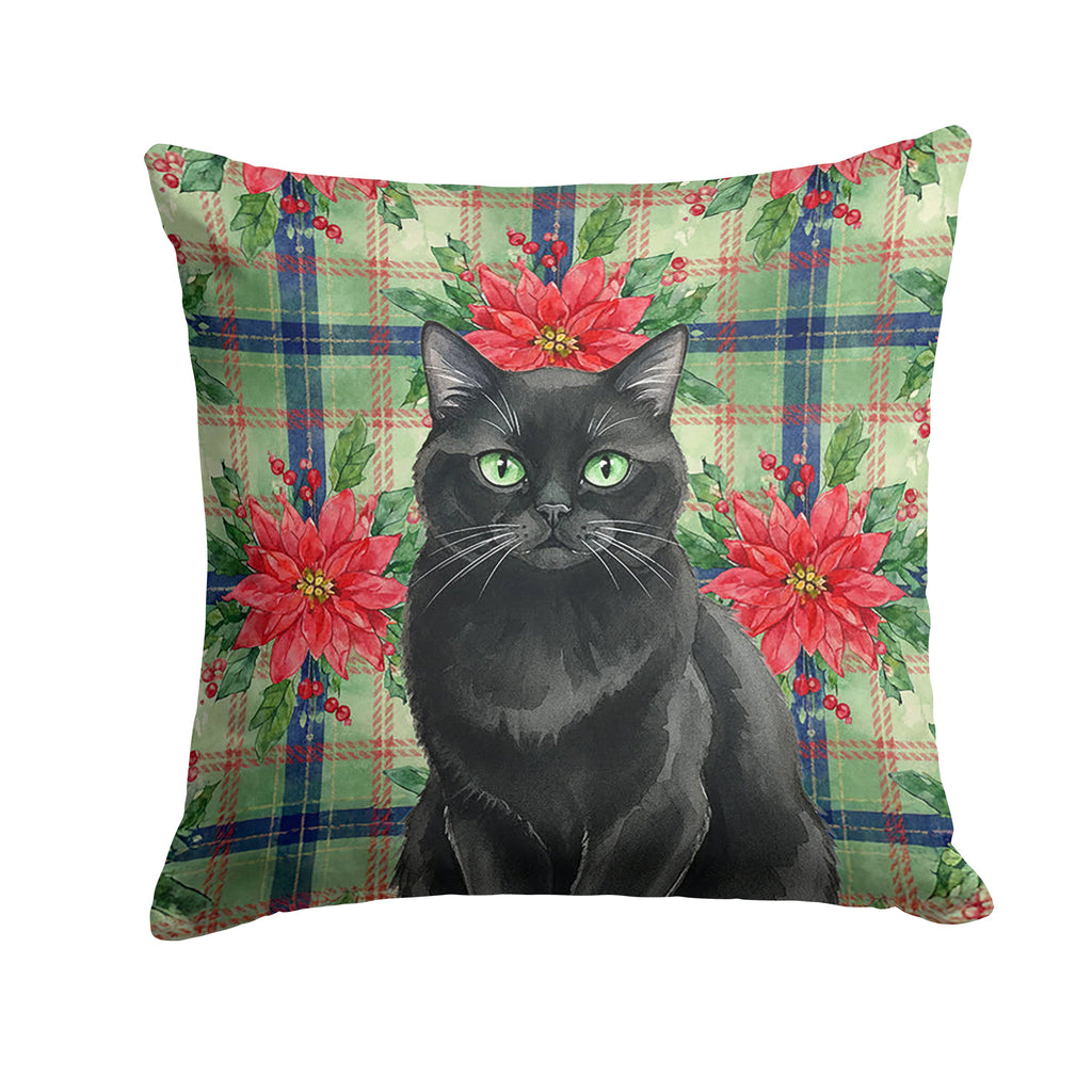 Persian Black Cat with Poinsettias Decorative Throw Pillow 14x14 Indoor Outdoor Accent Cushion, Fabric Cover with Insert for Sofa, Bed, Porch & Living Room