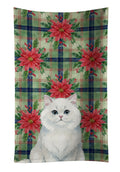 Persian White Cat with Poinsettias Kitchen Towel Velour Plush Front and Cotton Loop Back Machine Washable