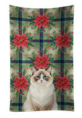 Ragdoll Bicolor Cat with Poinsettias Kitchen Towel Velour Plush Front and Cotton Loop Back Machine Washable
