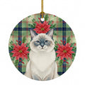 Ragdoll Blue Point Cat with Poinsettias Ceramic Ornament Christmas Tree Hanging Decorations for Home Christmas Holiday, Party, Gift, 3 in, Multicolor