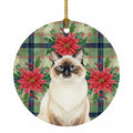 Ragdoll Seal Point Cat with Poinsettias Ceramic Ornament Christmas Tree Hanging Decorations for Home Christmas Holiday, Party, Gift, 3 in, Multicolor