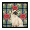 Seal Point Cat with Poinsettias Framed Metal Print Bathroom, Kitchen, Office, Home Decor Wall Art Ready to Hang, Square, 8X8