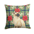 Seal Point Cat with Poinsettias Decorative Throw Pillow 18x18 Indoor Outdoor Accent Cushion, Fabric Cover with Insert for Sofa, Bed, Porch & Living Room