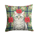 Silver Mackerel Tabby Cat with Poinsettias Decorative Throw Pillow 18x18 Indoor Outdoor Accent Cushion, Fabric Cover with Insert for Sofa, Bed, Porch & Living Room