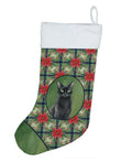 Solid Black Cat with Poinsettias Holiday Stocking Double-Sided Print, Polyester Suede,11x18, Made in USA