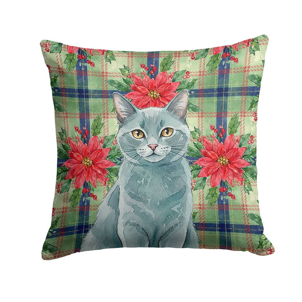 Solid Gray Cat with Poinsettias Decorative Throw Pillow 18x18 Indoor Outdoor Accent Cushion, Fabric Cover with Insert for Sofa, Bed, Porch & Living Room