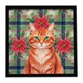 Solid Red Ginger Cat with Poinsettias Framed Metal Print Bathroom, Kitchen, Office, Home Decor Wall Art Ready to Hang, Square, 8X8