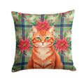 Solid Red Ginger Cat with Poinsettias Decorative Throw Pillow 18x18 Indoor Outdoor Accent Cushion, Fabric Cover with Insert for Sofa, Bed, Porch & Living Room