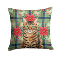 Spotted Tabby Brown Cat with Poinsettias Decorative Throw Pillow 18x18 Indoor Outdoor Accent Cushion, Fabric Cover with Insert for Sofa, Bed, Porch & Living Room