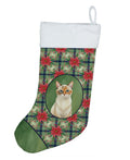 Tortie Point  Cat with Poinsettias Holiday Stocking Double-Sided Print, Polyester Suede,11x18, Made in USA