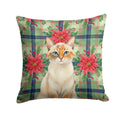 Tortie Point  Cat with Poinsettias Decorative Throw Pillow 14x14 Indoor Outdoor Accent Cushion, Fabric Cover with Insert for Sofa, Bed, Porch & Living Room