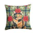 Tortoiseshell Cat with Poinsettias Decorative Throw Pillow 18x18 Indoor Outdoor Accent Cushion, Fabric Cover with Insert for Sofa, Bed, Porch & Living Room