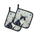 Black and White Tuxedo Cat Coastal Sea Glass Pot Holder Set of 2 Heat Resistant Quilted Hot Pads 7.5 x 7.5 Inch, Insulated Kitchen Trivets for Cooking & Baking