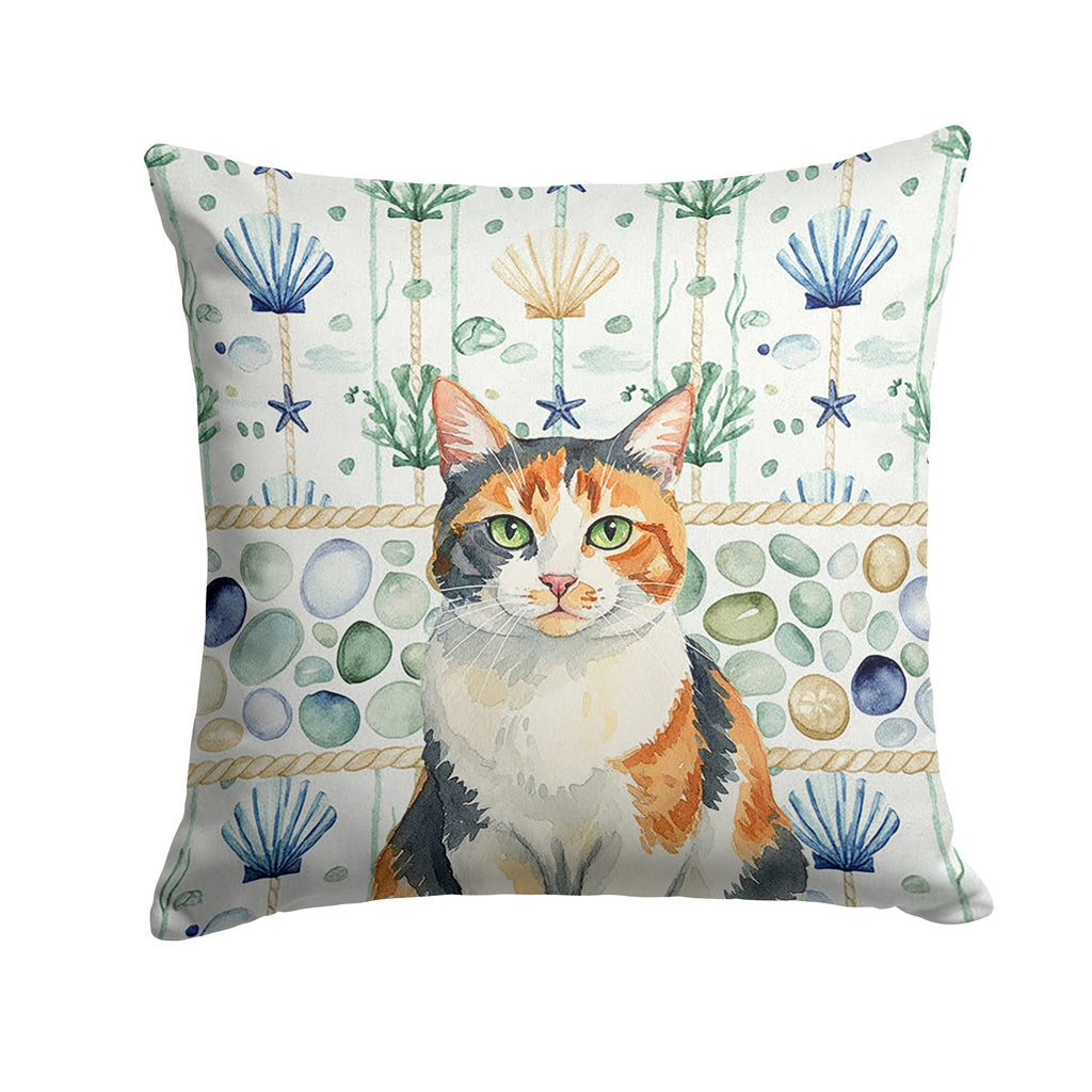 Calico Cat Coastal Sea Glass Decorative Throw Pillow 18x18 Indoor Outdoor Accent Cushion, Fabric Cover with Insert for Sofa, Bed, Porch & Living Room
