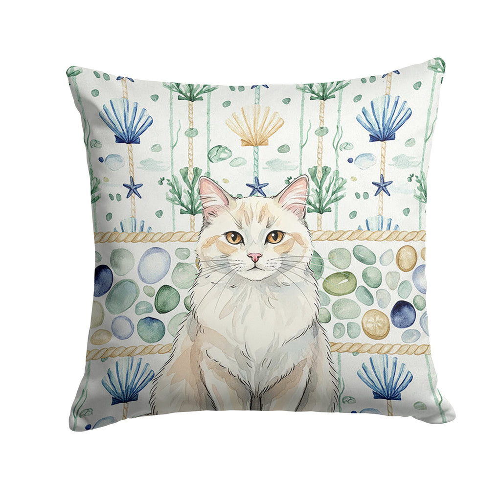 Cream and White Cat Coastal Sea Glass Decorative Throw Pillow 14x14 Indoor Outdoor Accent Cushion, Fabric Cover with Insert for Sofa, Bed, Porch & Living Room
