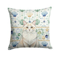 Cream and White Cat Coastal Sea Glass Decorative Throw Pillow 18x18 Indoor Outdoor Accent Cushion, Fabric Cover with Insert for Sofa, Bed, Porch & Living Room