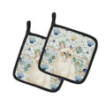 Cream Point Cat Coastal Sea Glass Pot Holder Set of 2 Heat Resistant Quilted Hot Pads 7.5 x 7.5 Inch, Insulated Kitchen Trivets for Cooking & Baking