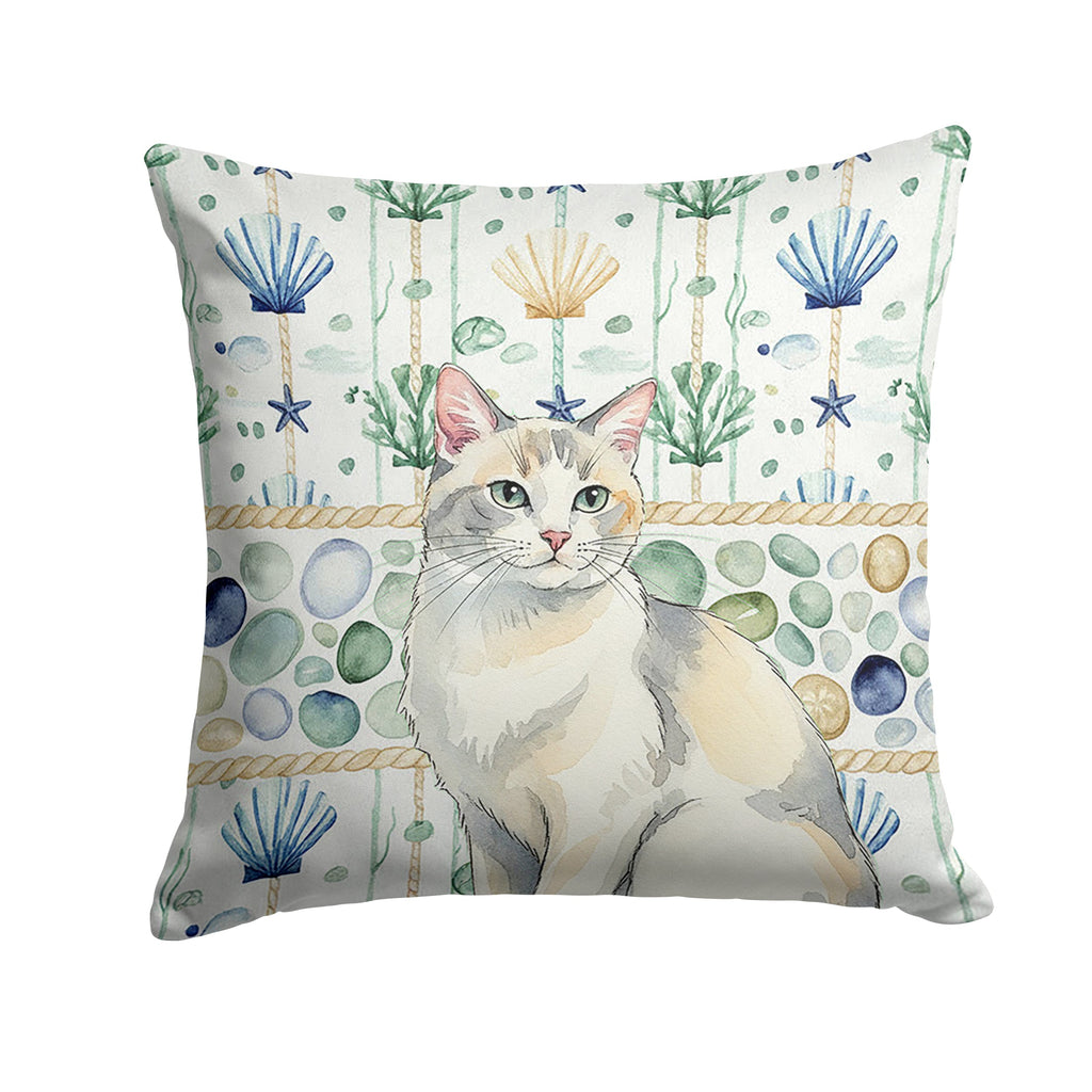 Dilute Calico Cat Coastal Sea Glass Decorative Throw Pillow 14x14 Indoor Outdoor Accent Cushion, Fabric Cover with Insert for Sofa, Bed, Porch & Living Room