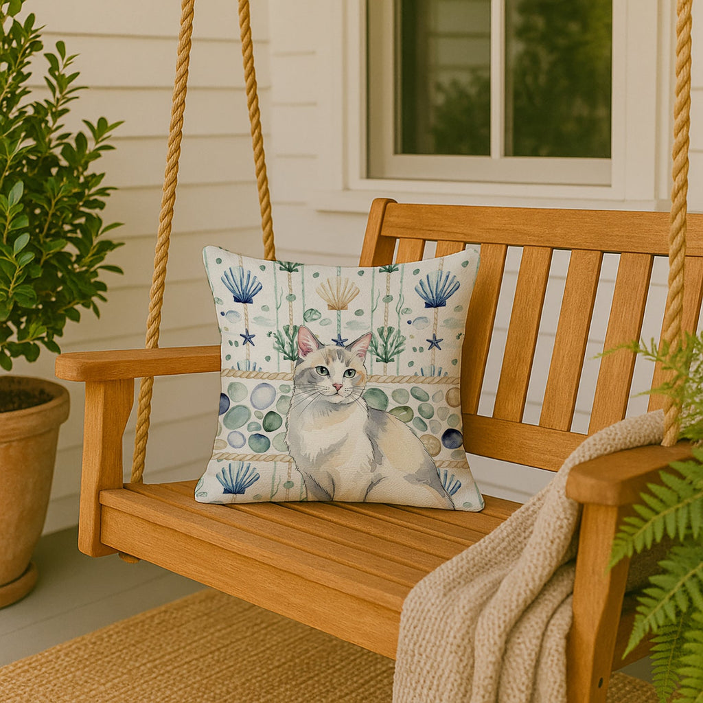 Dilute Calico Cat Coastal Sea Glass Decorative Throw Pillow 18x18 Indoor Outdoor Accent Cushion, Fabric Cover with Insert for Sofa, Bed, Porch & Living Room
