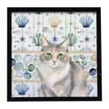 Dilute Tortoiseshell Cat Coastal Sea Glass Framed Metal Print Bathroom, Kitchen, Office, Home Decor Wall Art Ready to Hang, Square, 8X8