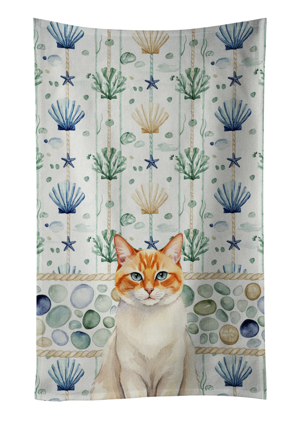 Flame Point Cat Coastal Sea Glass Kitchen Towel Velour Plush Front and Cotton Loop Back Machine Washable