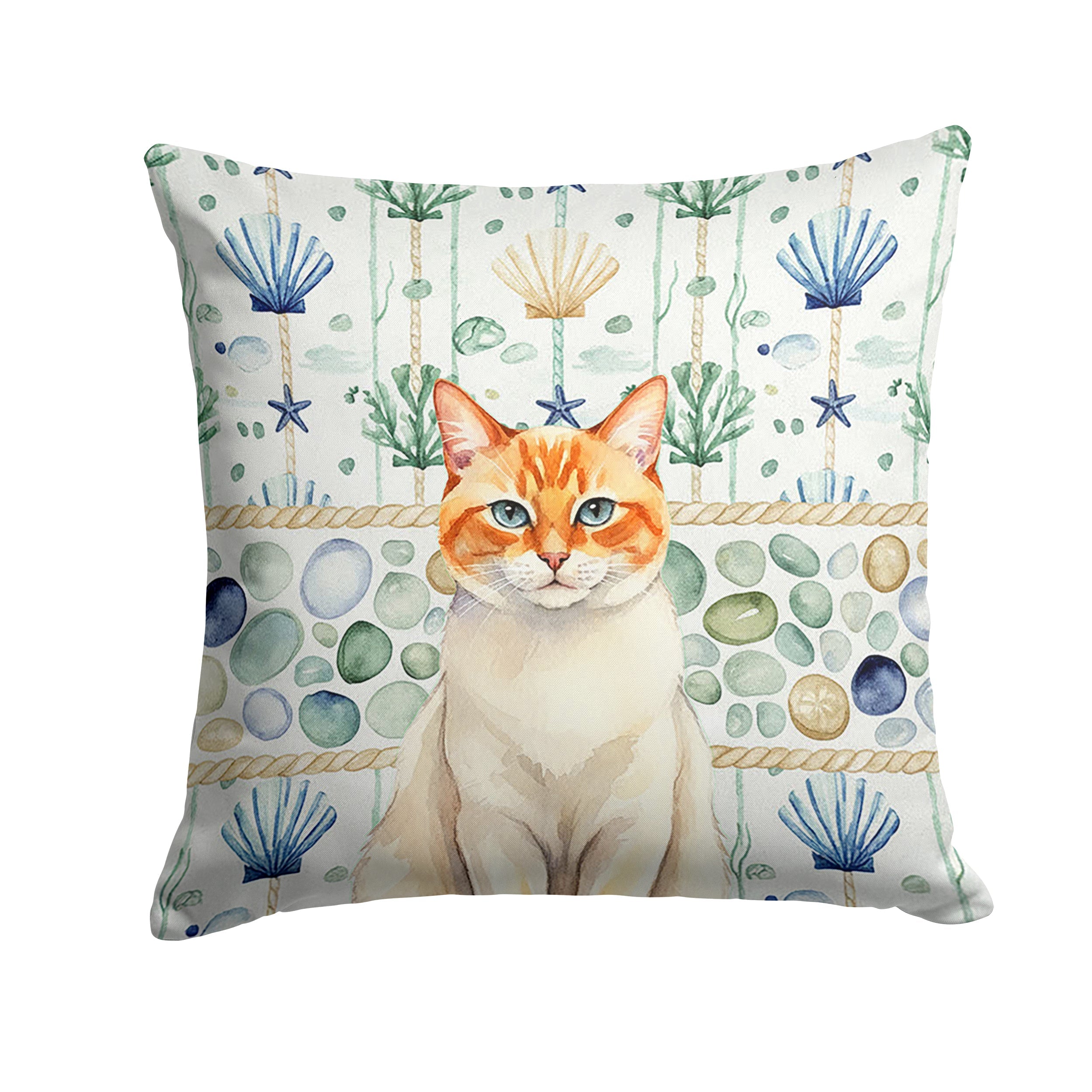 Flame Point Cat Coastal Sea Glass Decorative Throw Pillow 18x18 Indoor Outdoor Accent Cushion, Fabric Cover with Insert for Sofa, Bed, Porch & Living Room